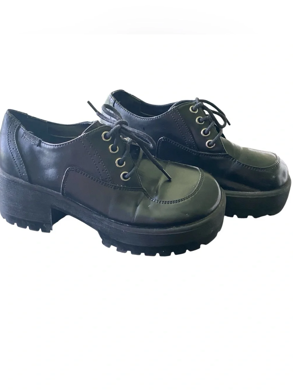 Vintage Mudd Black Faux Vegan Leather Chunky Heel Platform Oxford Y2K 90s Size 7